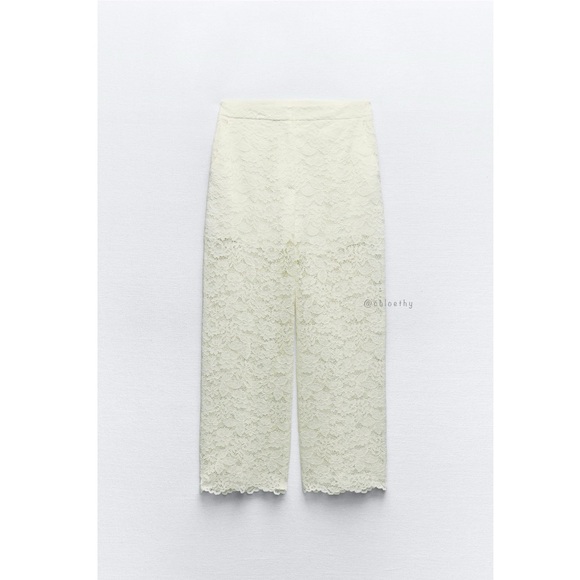 Zara LACE DETAIL CROPPED PANTS - Picture 4 of 9